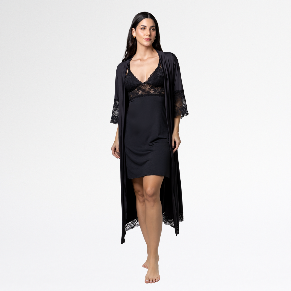 Kit Robe Noiva Roupão Camisola Amamentação Curta Maternidade - Altiê Intimate