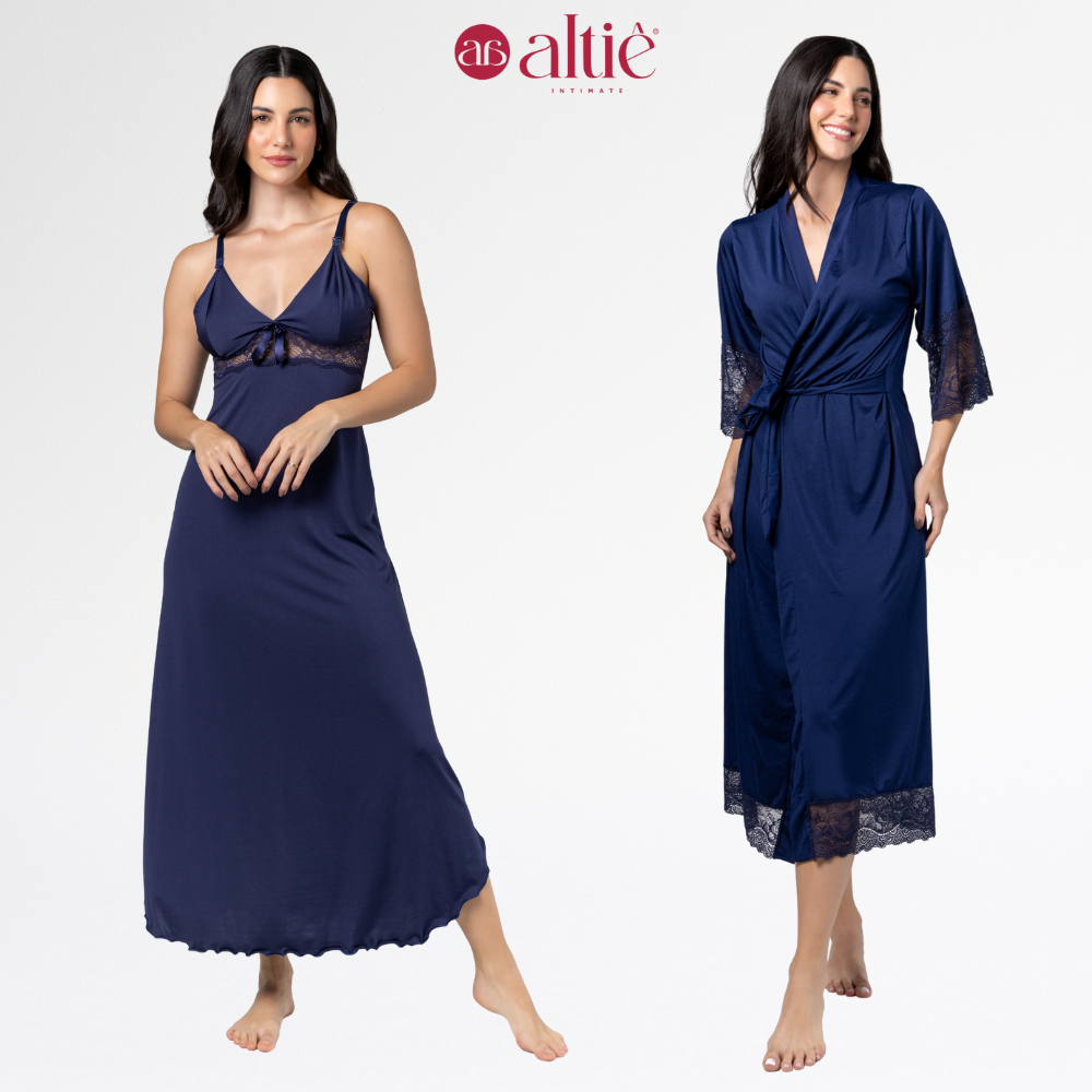 Kit Camisola Longa com Robe Feminino em Renda Luxo – Elegante, Confortável e Sofisticado - Altiê Intimate