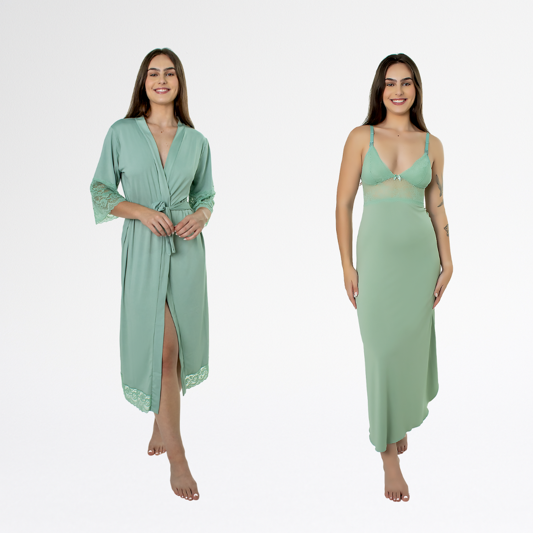 Kit Robe Noiva Roupão Camisola Amamentação Longa Maternidade - Teos - Altiê Intimate