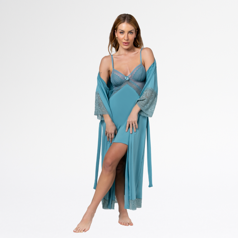 Kit Robe Noiva Roupão Hobe Camisola Sensual Sexy Com Tule - Altiê Intimate