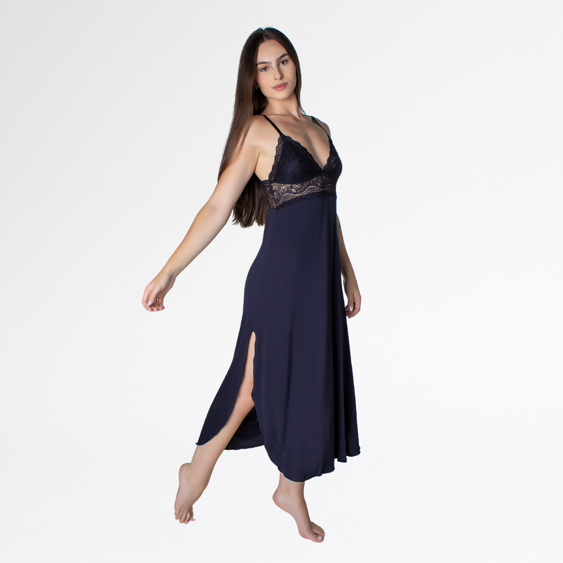 Camisola Longa Nadador Renda Luxo Alças Cruzadas Conforto - Preto - Altiê Intimate