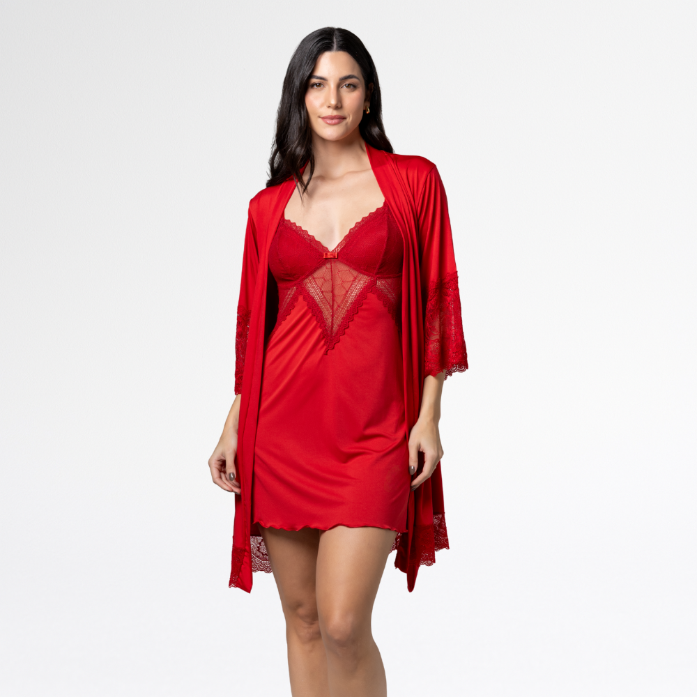 Kit Robe Feminino Luxo Noiva Camisola Renda Confortável - Altiê Intimate