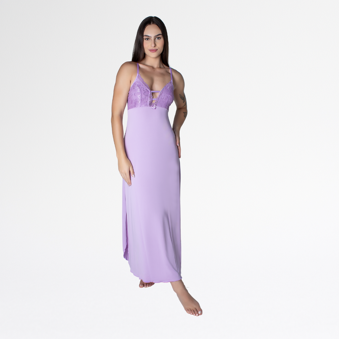 Camisola Renda Sensual Longa Conforto Elegante Feminina - Lavanda - Altiê Intimate