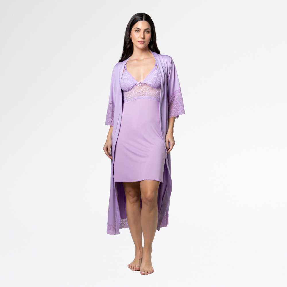 Kit Robe Noiva Roupão Camisola Amamentação Curta Maternidade - Altiê Intimate