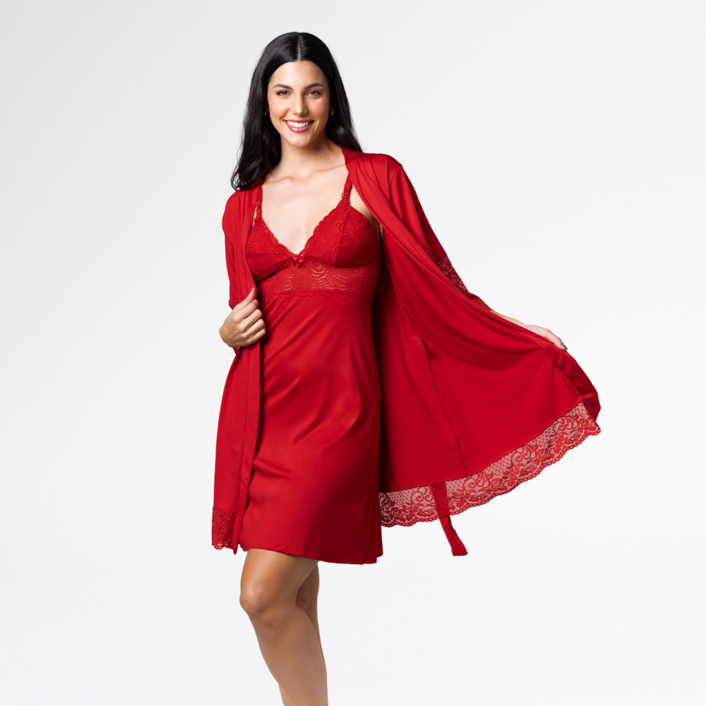 Kit Robe Noiva Camisola Amamentação Curta Gestante Maternidade