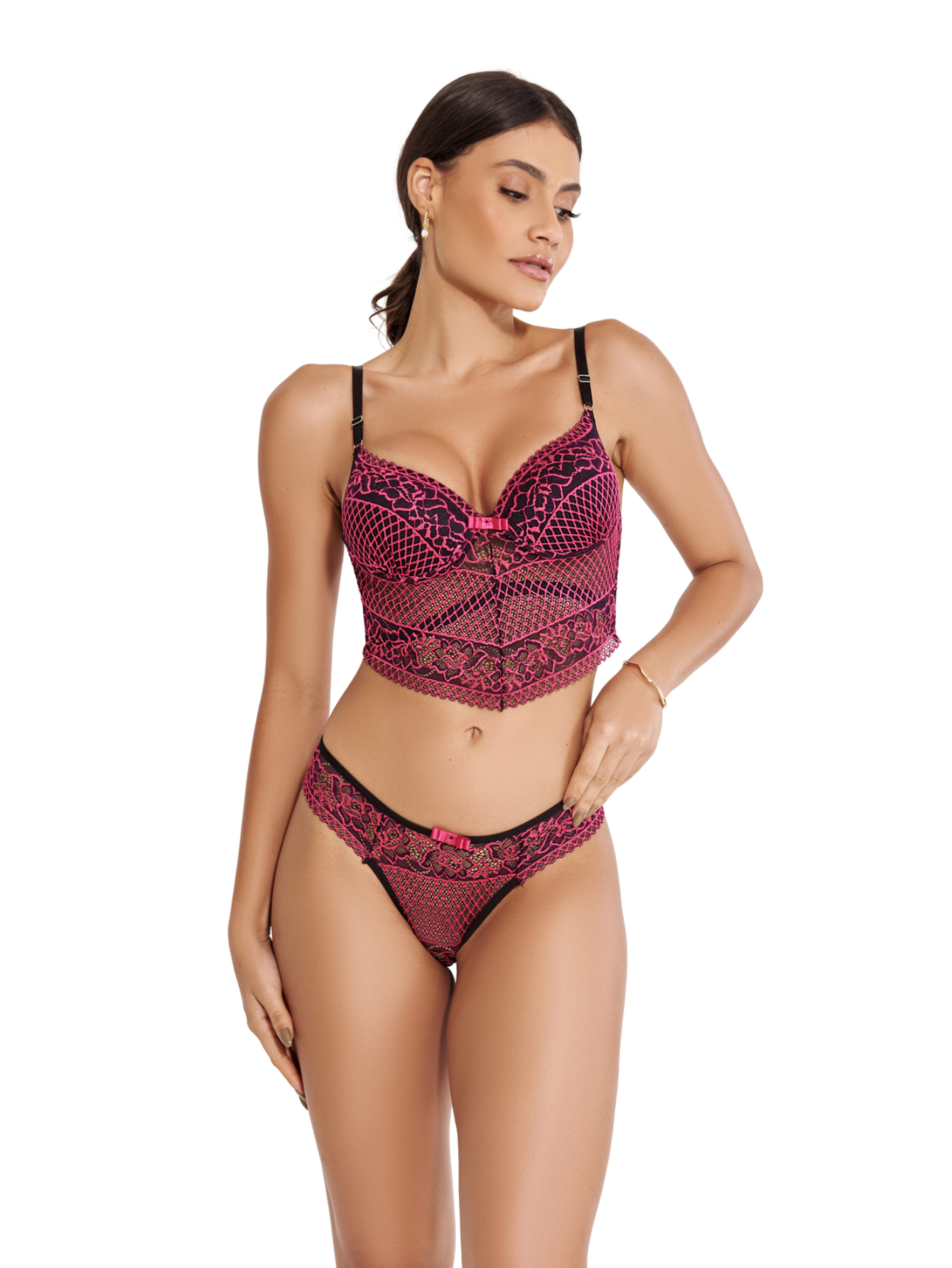 Conjunto Cropped Sexy | Renda Bicolor com Bojo - Altiê Intimate
