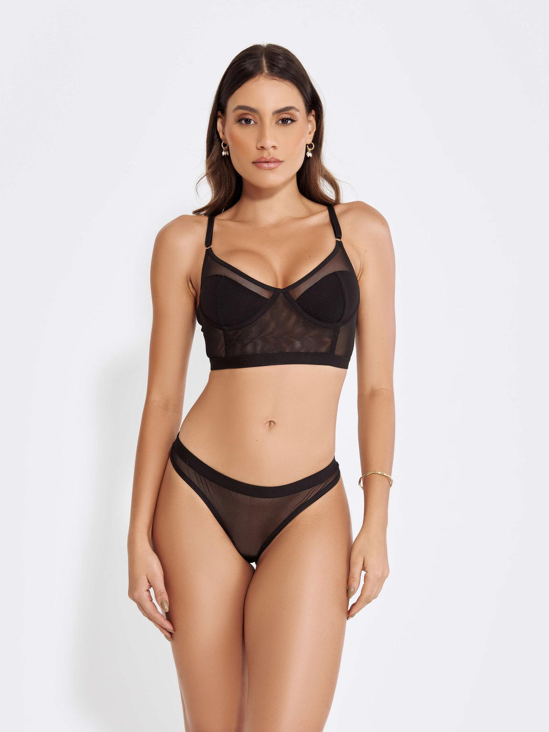 Conjuto Lingerie Sexy Tule Sem Bojo-PRETO - Altiê Intimate