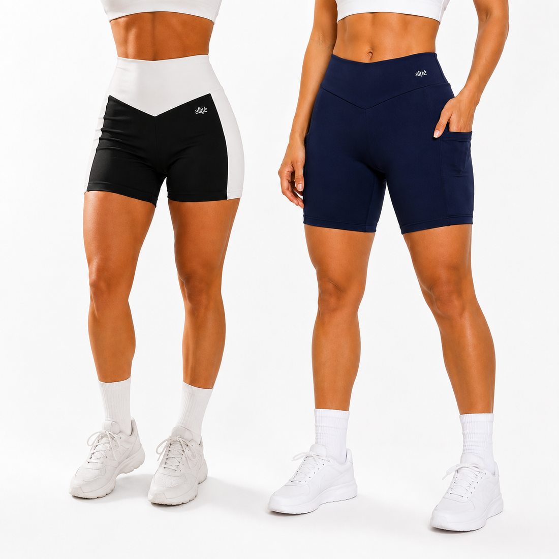 Kit 2 Shorts Fitness Altiê Blackout com Bolsos – Liso + Bicolor – foto 1