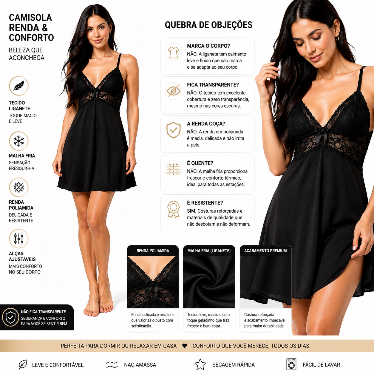 Camisola Feminina Curta em Renda | Sexy, Leve e Confortável para Noite - Altiê Intimate
