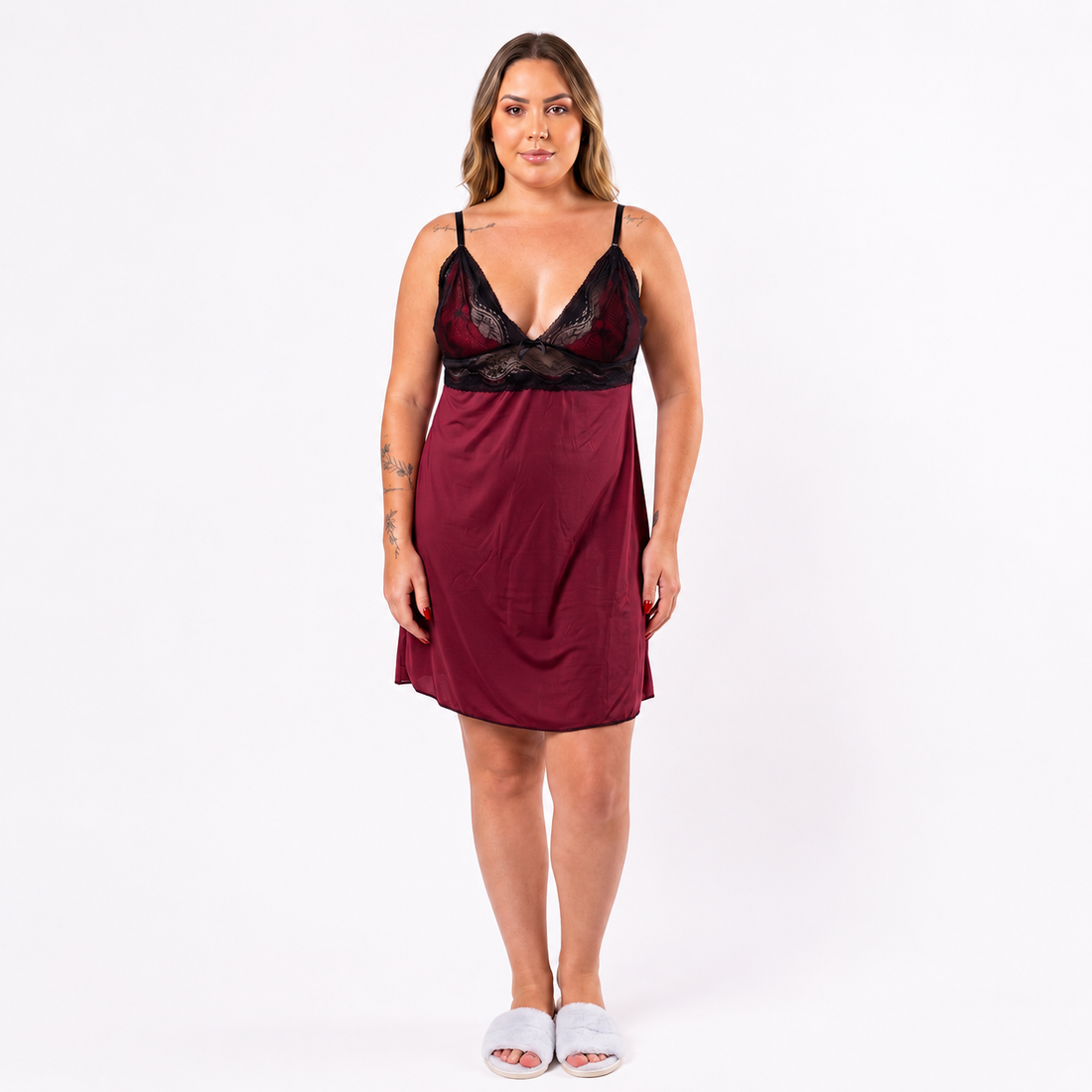 Camisola Feminina Plus Size Poliéster Premium com Renda Confortável Alças Reguláveis - Altiê Intimate