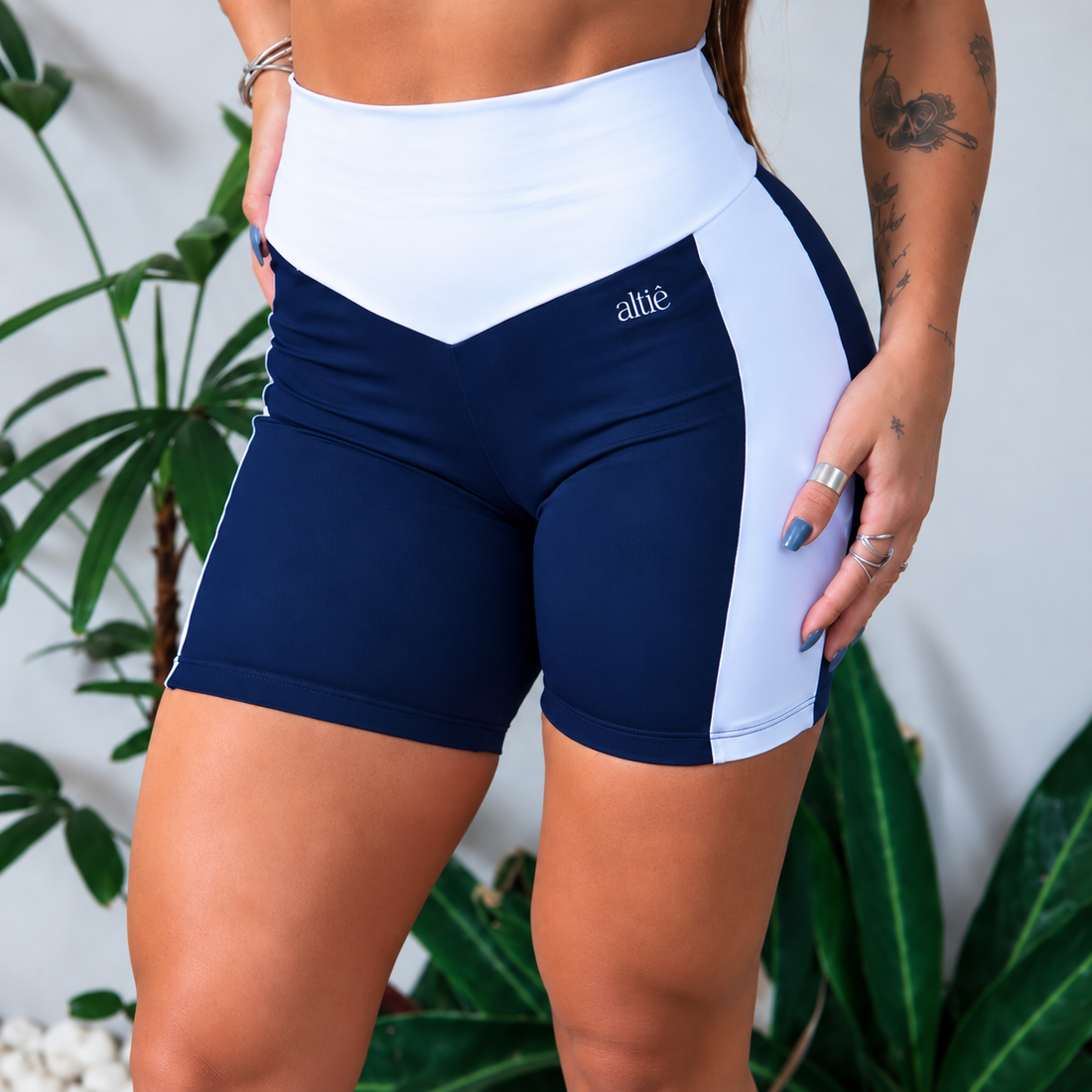Short Fitness Feminino Bicolor Blackout Cintura Alta - Altiê Intimate