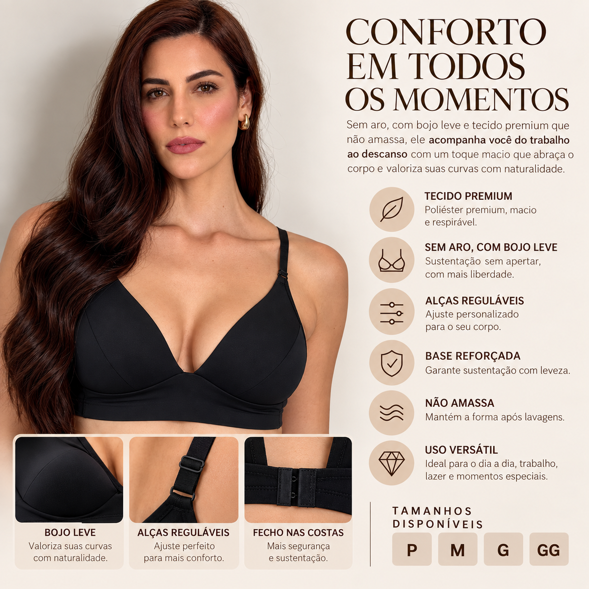 Sutiã Soft Feminino Confortável Não Amassa Sem Aro Com Bojo Leve Premium Sustentação - Altiê Intimate