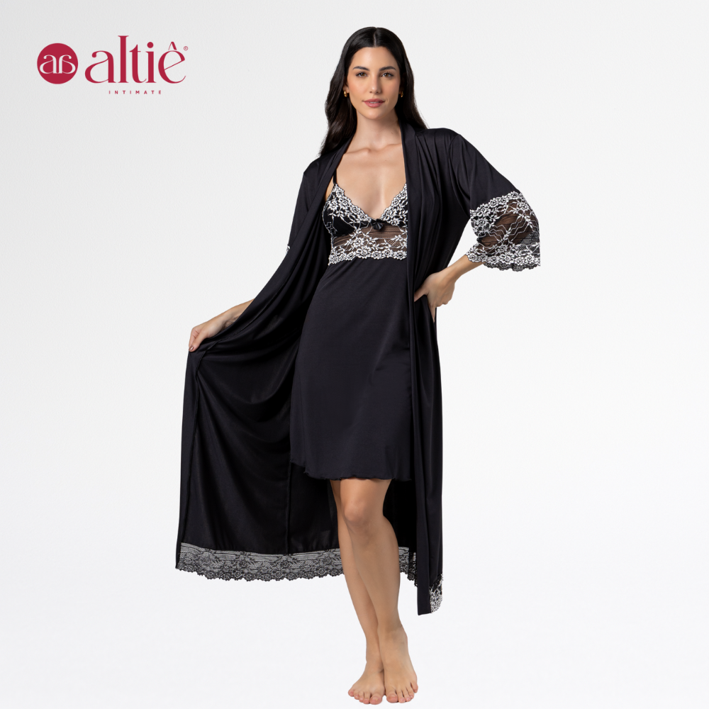 Kit Robe Longo Bicolor com Camisola Curta Bicolor Feminino | Elegância, Conforto e Luxo para Noite - Altiê Intimate