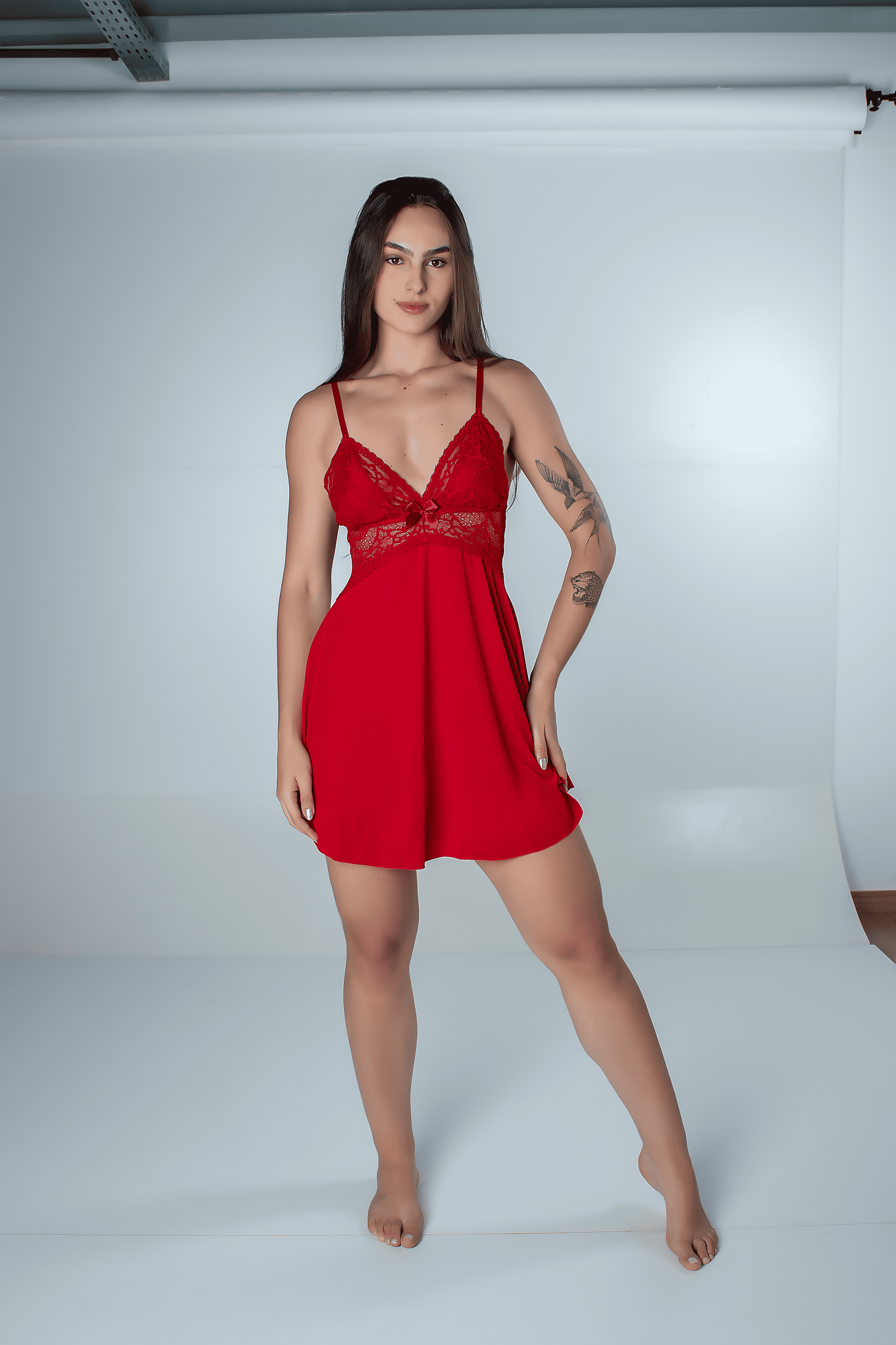 Camisola Longa Nadador Renda Luxo Alças Cruzadas - Altiê Intimate