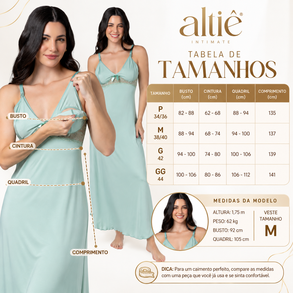 Camisola Longa Amamentação com Renda e Abertura Frontal | Conforto Premium para Gestante e Pós-Parto - Altiê Intimate