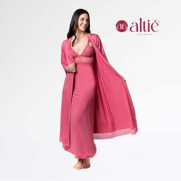 Kit Robe Longo + Camisola Longa de Amamentação Maternidade Noiva