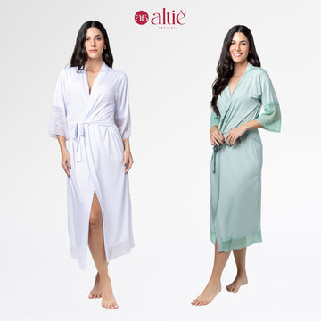 Kit 2 Robes Longos Femininos em Renda Luxo Noiva e Maternidade