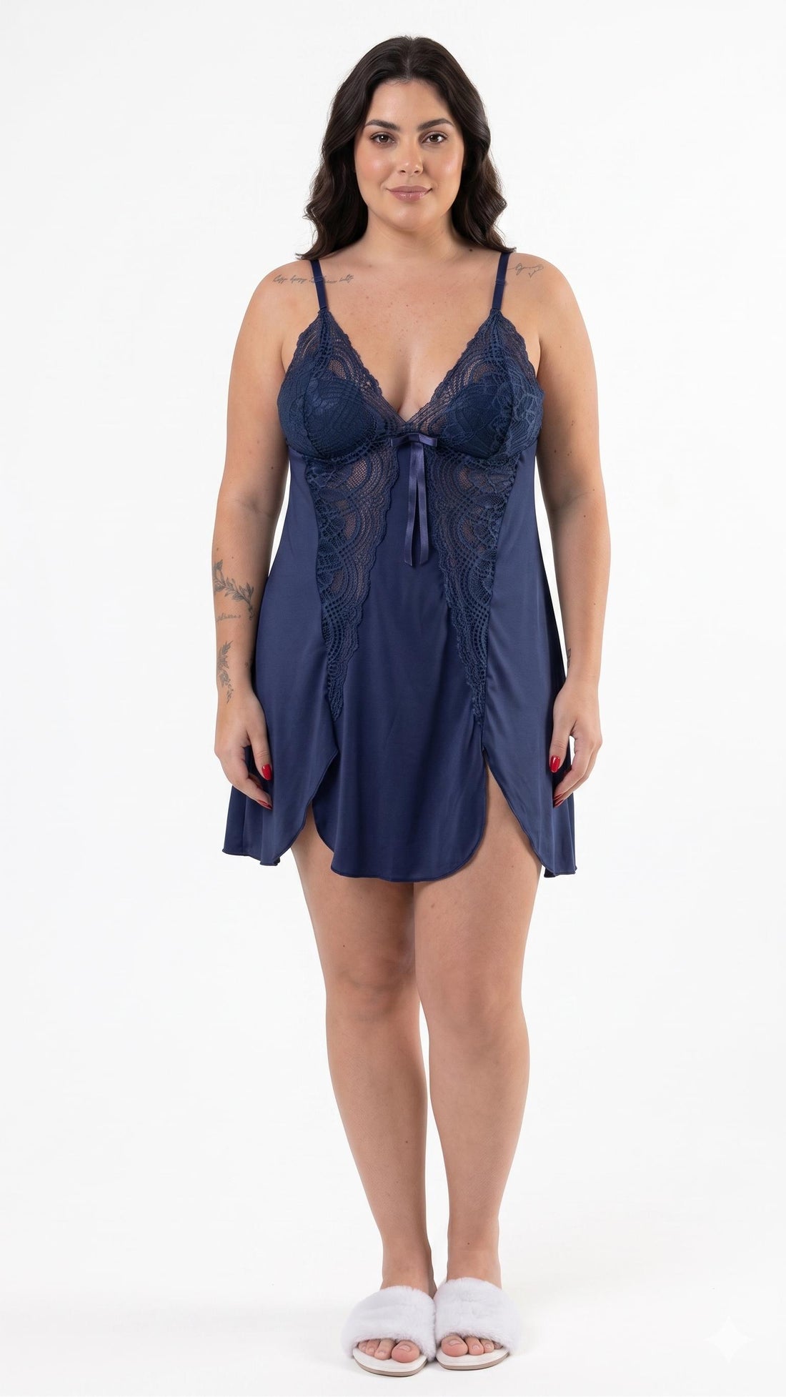 Camisola Plus Size Sensual com Renda Feminina Luxo