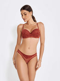 Conjunto Lingerie Transparente renda poá sexy cor Telha - Altiê Intimate