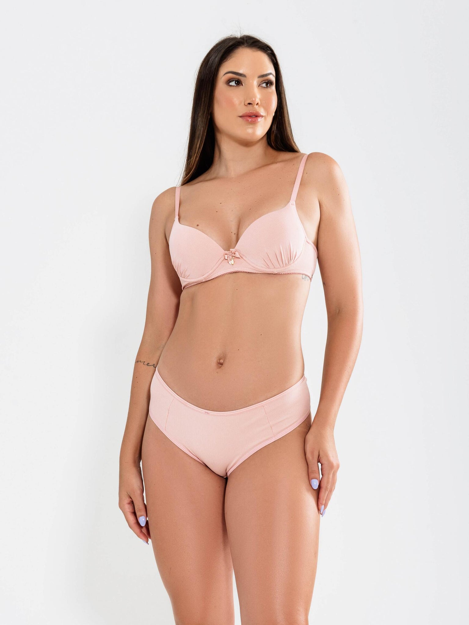 Conjunto Lingerie Calcinha Fio Duplo Sutia Canelado Pingente-ROMANCE