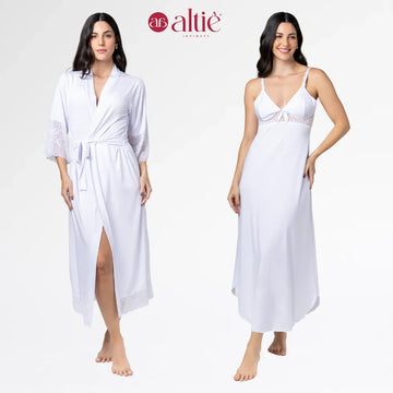 Kit Camisola Longa Amamentação com Robe em Renda Luxo - Altiê Intimate