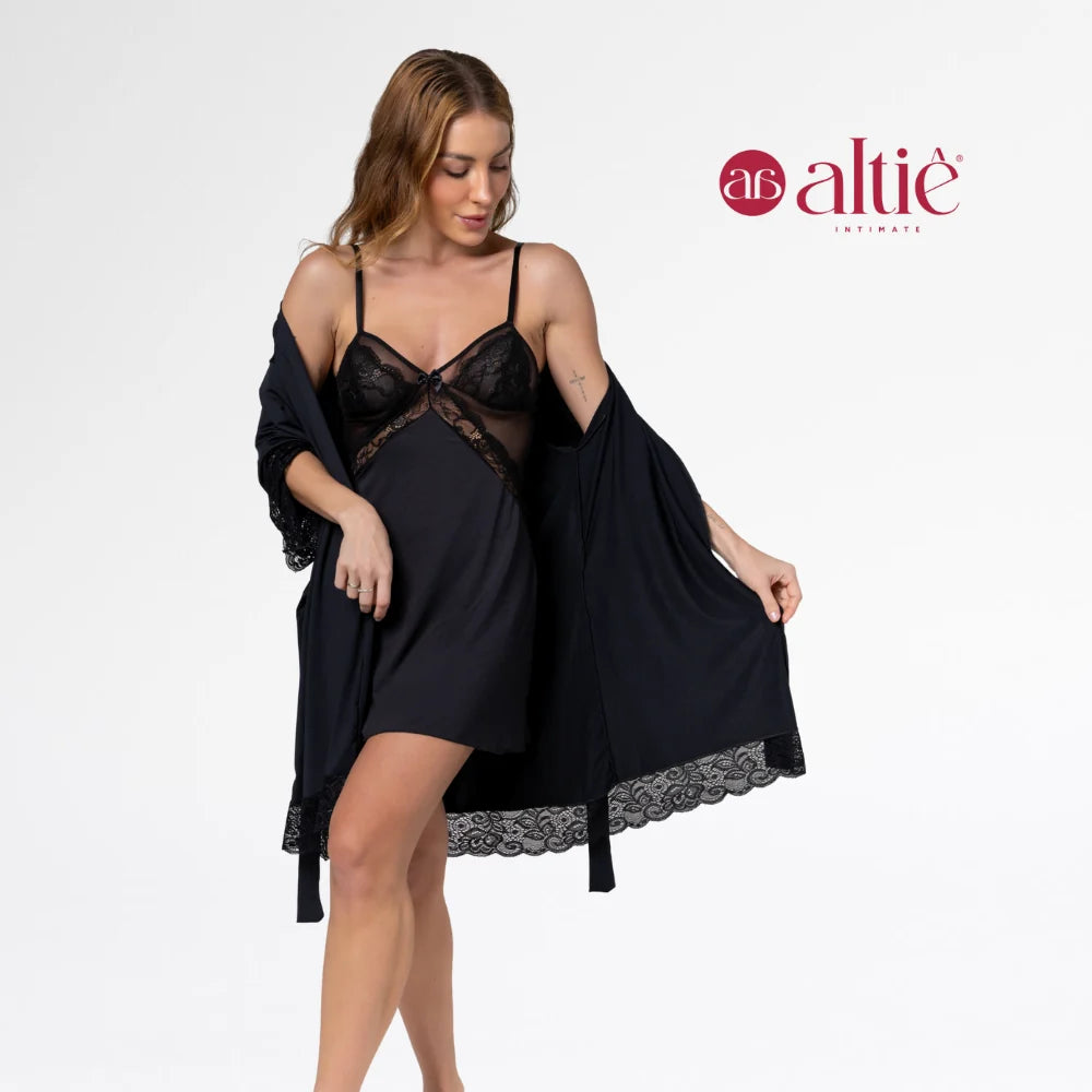 Kit Noiva Robe Curto com Camisola em Tule para lua de mel - Altiê Intimate