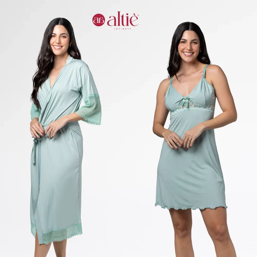 Kit Maternidade Robe Longo com Camisola de Amamentação - Altiê Intimate