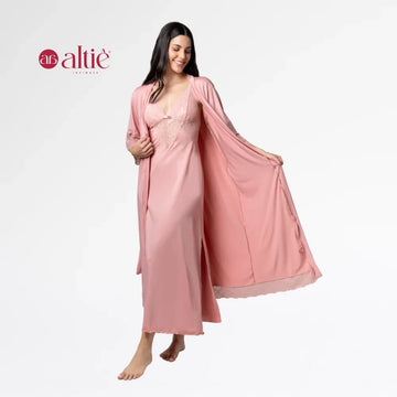 Kit Camisola Longa com Robe em Renda Luxo para noite - Altiê Intimate